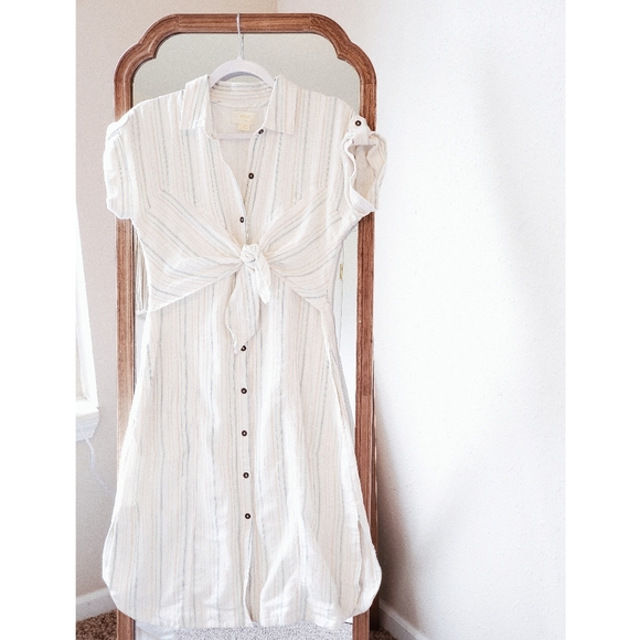 ANTHRO MAEVE Striped Knotted Button Midi Dress 8 - Picture 2 of 7